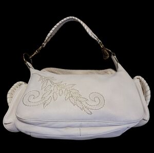 Cole Haan Ivory Leather Embroidered Shoulder Bag